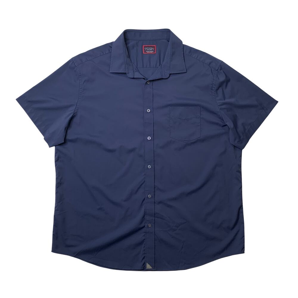 Untuckit Shirt Mens 2XL Navy Gironde Short Sleeve Nylon Stretch Button Up
